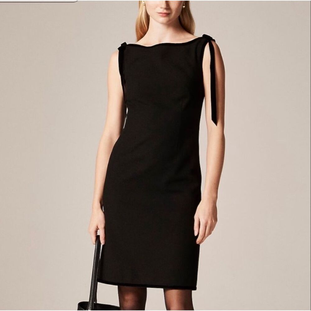 J. Crew Seamed sheath dress with velvet bows in four season Stretch Black NWT 6